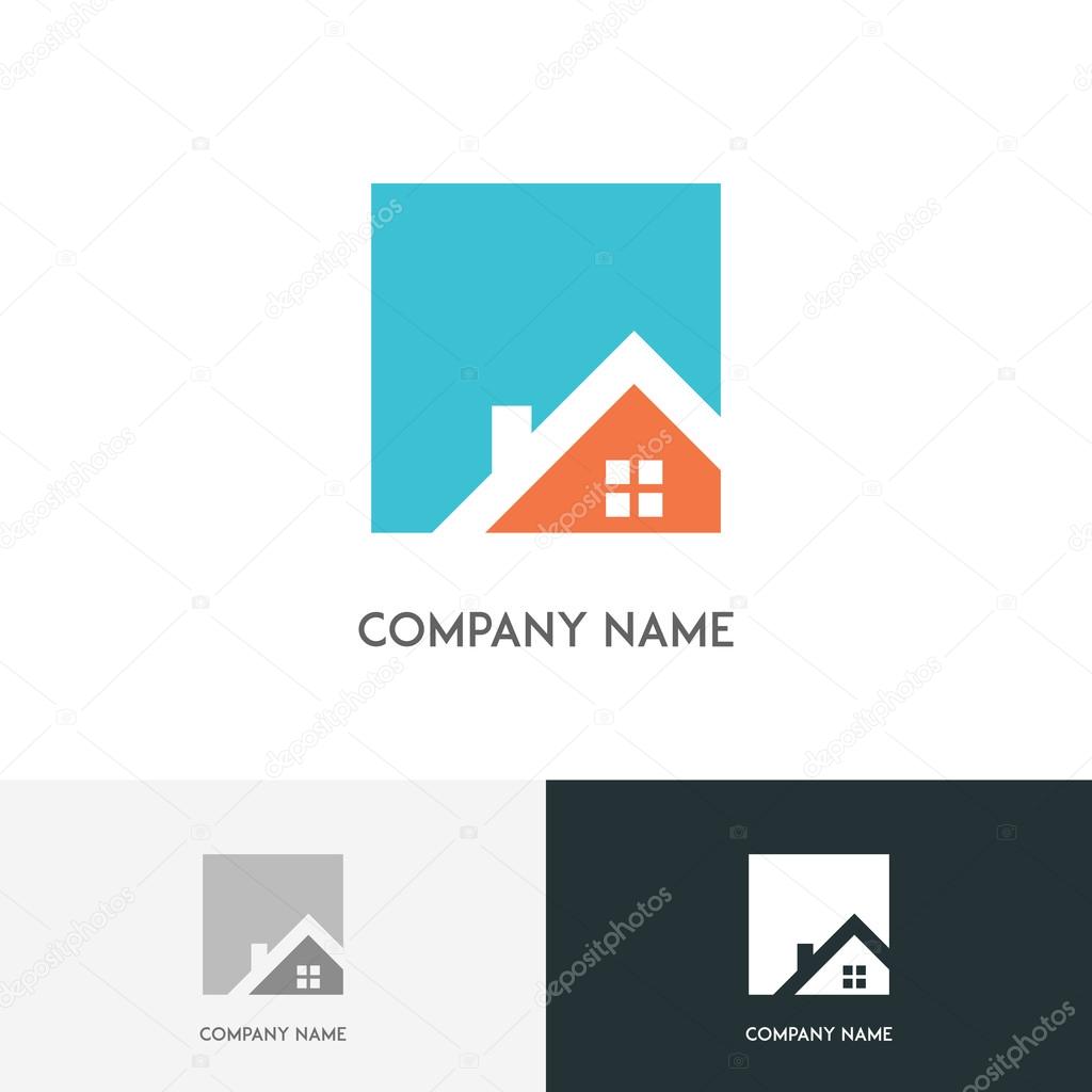 Real estate logo - house or home with window and chimney on the roof on the white background