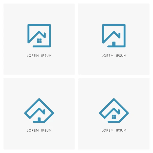 Home Outline Logo Set Huis Met Raam Voordeur Schoorsteen Het — Stockvector