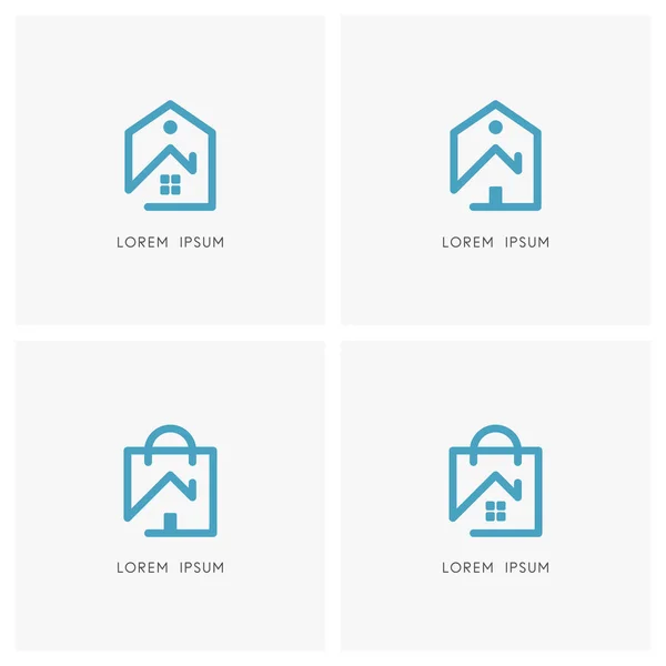 Home Outline Logo Set Huis Met Raam Voordeur Schoorsteen Prijskaartje — Stockvector