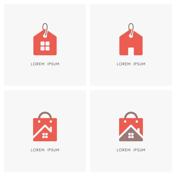 Hauspreis Und Einkaufstasche Logo Set Haus Mit Fenster Verkauf Und Stockillustration