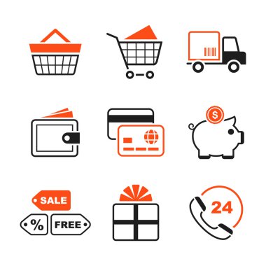 Alışveriş basit vektör Icon set