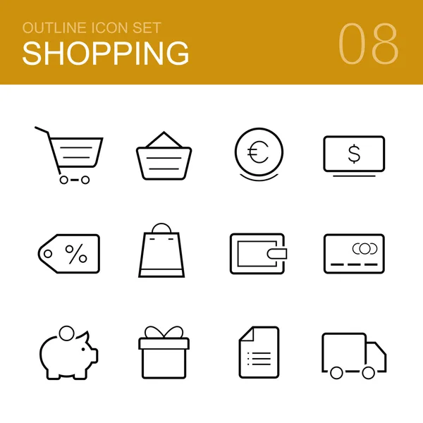 Shopping vector outline icon set — Stock Vector