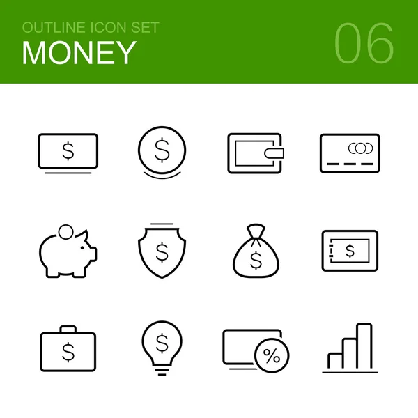 Money vector outline icon set — Stock Vector