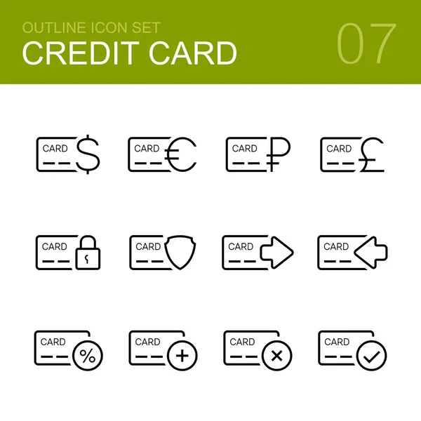 Набір піктограм контурів контурів кредитних карток — стоковий вектор