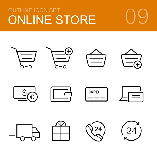 Online-Shop Vektor Umriss Icon Set — Stockvektor