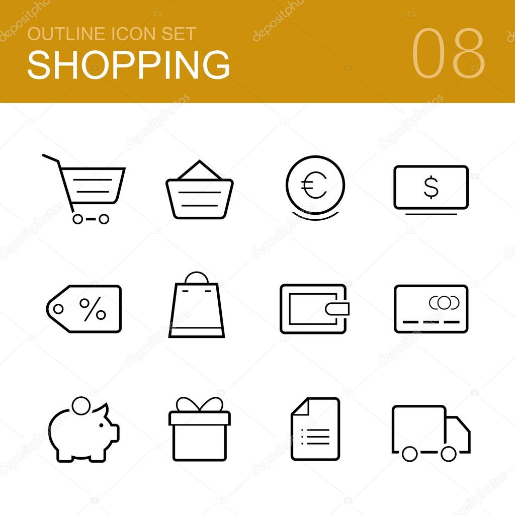 Shopping vector outline icon set