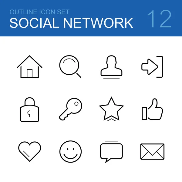 Conjunto de iconos de esquema de vector de red social — Vector de stock