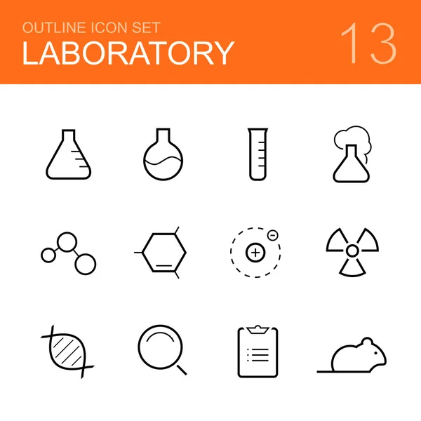 Chemie-Labor-Vektor-Umriss-Symbol-Set — Stockvektor