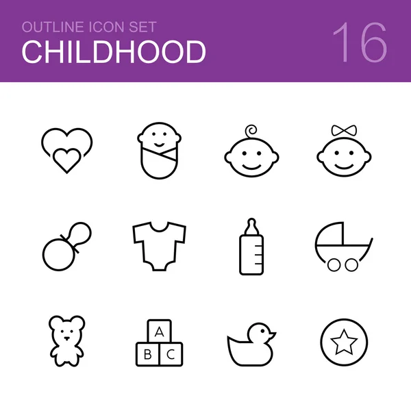 Conjunto de iconos de esquema vectorial infantil — Vector de stock