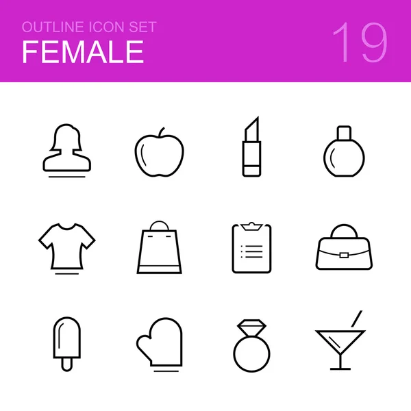 Conjunto de iconos de esquema vectorial femenino — Vector de stock