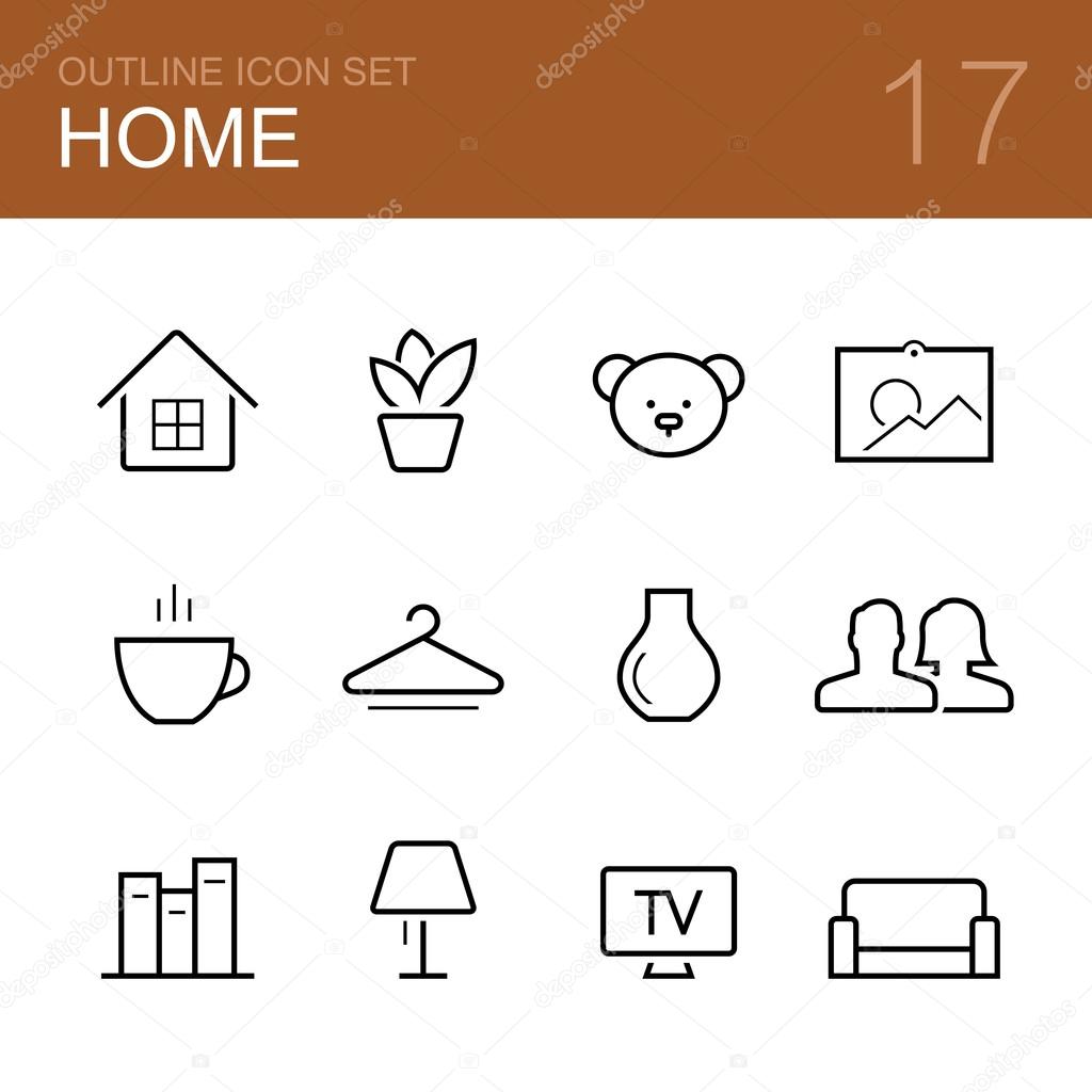 Home vector outline icon set
