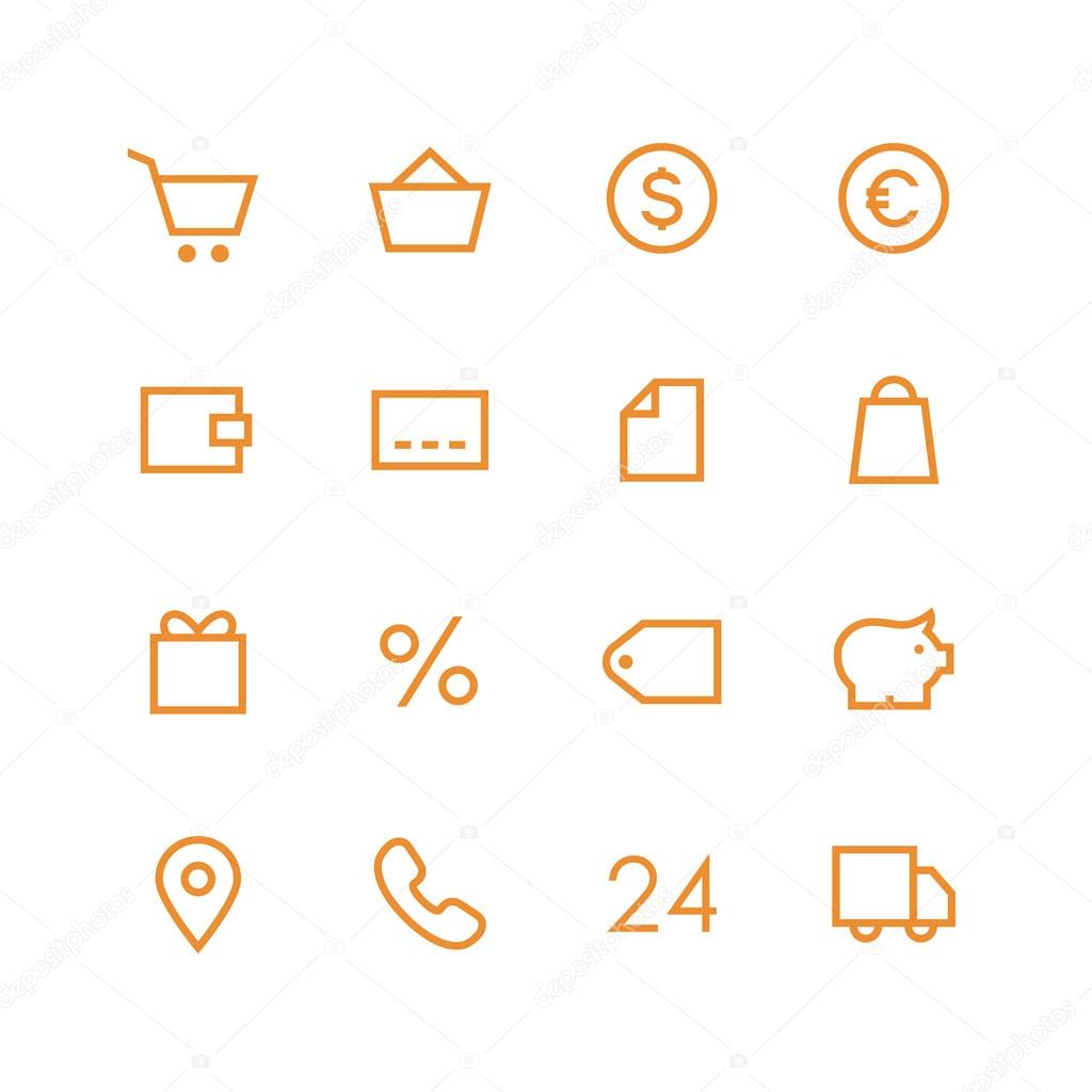 Shop icon set - vector minimalist. Different symbols on the white background.