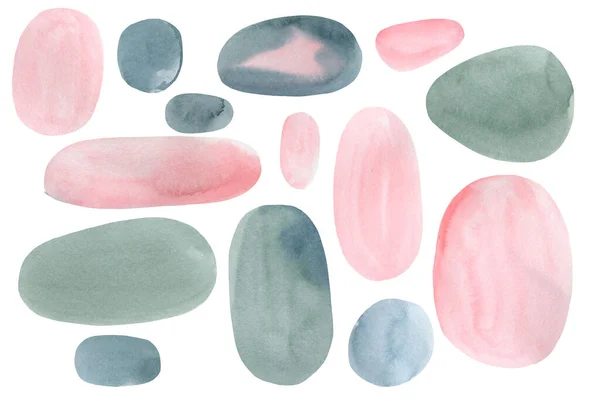 Ställ abstrakt akvarell rosa cirklar, collage hand ritning — Stockfoto
