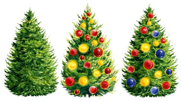 Set von Weihnachtsbaum auf weißem Hintergrund, Aquarell-Illustration. Neujahrsbaum, Fichte — Stockfoto