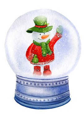 İzole edilmiş beyaz arka planda kardan adam, suluboya klima, Noel süslemeleri