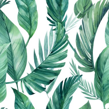 Tropik yeşil yapraklar pürüzsüz desenler bırakır. Egzotik duvar kağıdı