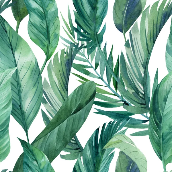 Feuilles vertes tropicales motifs sans couture. Papier peint exotique — Photo