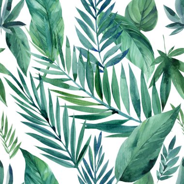 Tropik yeşil yapraklar pürüzsüz desenler bırakır. Egzotik duvar kağıdı