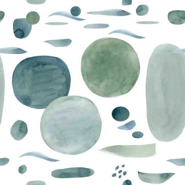 Abstrakt grön sömlös mönster akvarell, geometriska element hand ritning — Stockfoto