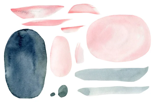 Elementos geométricos rosa e azul abstratos, desenho à mão aquarela — Fotografia de Stock