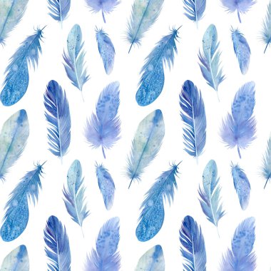 Kusursuz desenli kuş tüyleri, suluboya çizimler.