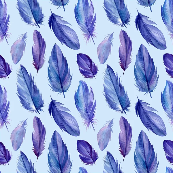 Bird feathers, seamless pattern, watercolor illustration — Stock Photo, Image