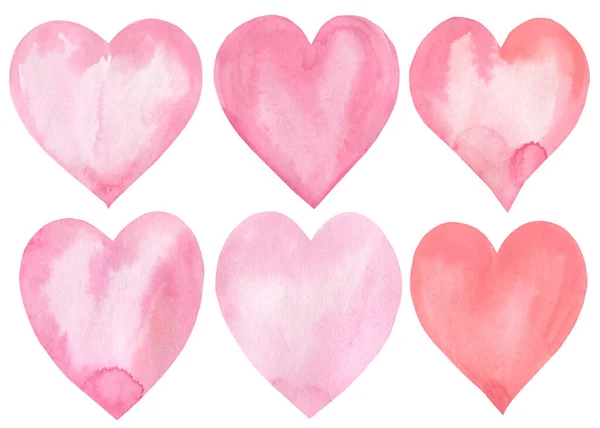 Corazones rosados, ilustración de acuarela, tarjeta del amor, día de San Valentín —  Fotos de Stock