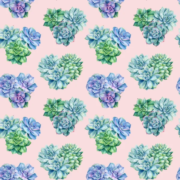 Succulents seamless pattern, watercolor illustration, digital paper — Stock Photo, Image