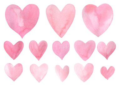 Pembe kalpler, suluboya resimler, aşk kartı, sevgililer günü