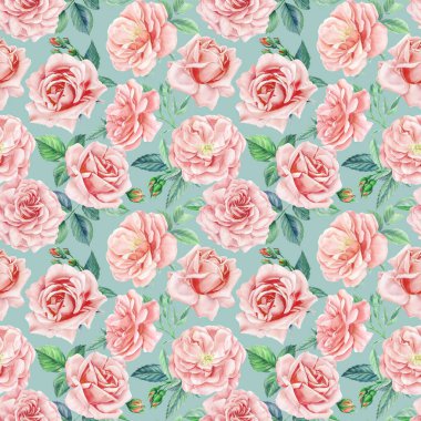 Gül 'den, tomurcuklardan, yapraklardan çiçek desenleri. Suluboya resim, çiçek arkaplanı