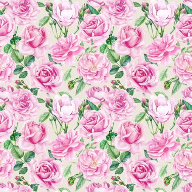 Güllerin dallarından kopmuş dikişsiz desenler izole bir arka planda tomurcuklar. Suluboya resim