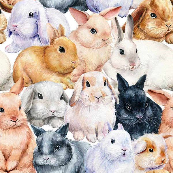 Seamless pattern with bunnies , animal background, watercolor painting — Stock Photo, Image