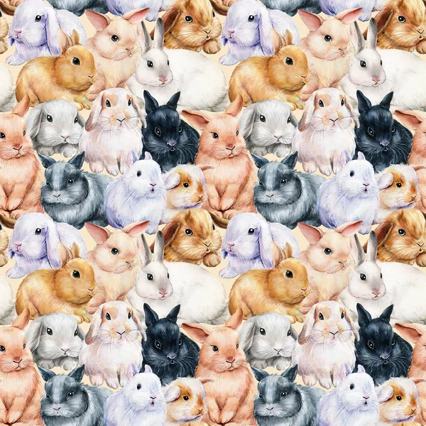 Seamless pattern with bunnies , animal background, watercolor painting — Stock Photo, Image