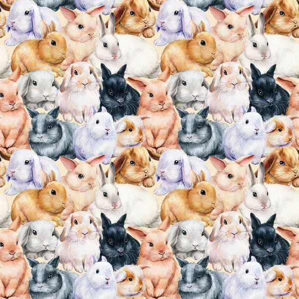 Seamless pattern with bunnies , animal background, watercolor painting