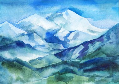 Suluboya manzara, dağlar ve köknar ormanı, doğa.