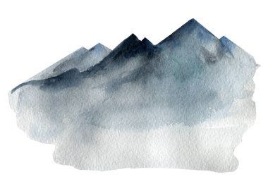 İzole edilmiş beyaz arka planda siyah dağlar. Suluboya çizimleri. Kağıt dokusu