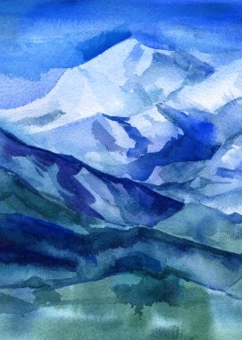 Dağlı suluboya manzara, panoramik manzara