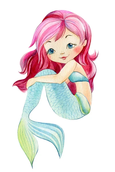 Mermaid on an isolated white background. Watercolor drawing — Stock Photo, Image