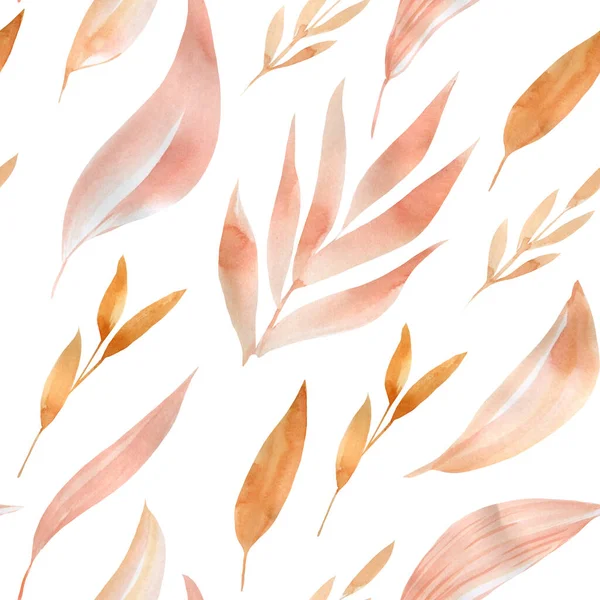 Watercolor seamless pattern. Hand painted abstract shapes and leaves