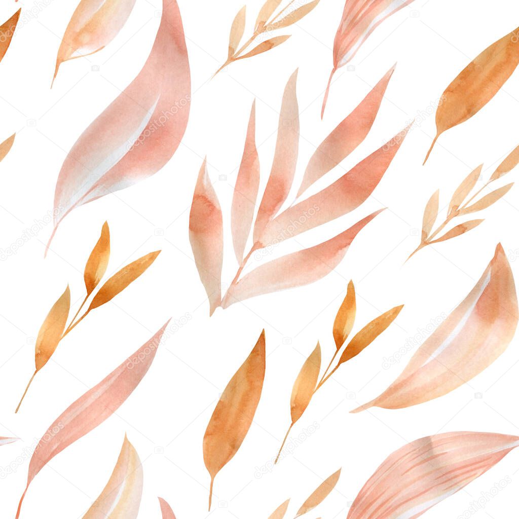 Watercolor seamless pattern. Hand painted abstract shapes and leaves