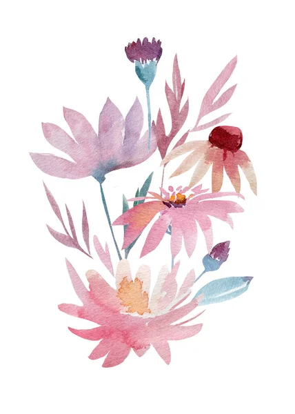 Kytice květin, akvarel kresba, abstraktní malba — Stock fotografie