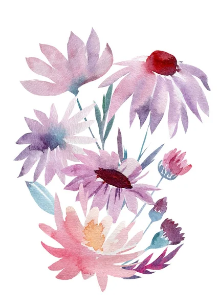 Bouquet de fleurs, aquarelle dessin, peinture abstraite — Photo