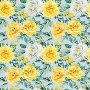 Kusursuz desen. Elle çizilmiş güller. Suluboya çizimi. Çiçek arka planı