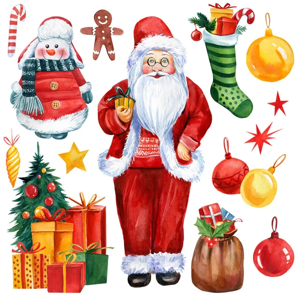 Schattige doodle santa claus, Kerst aquarel illustratie — Stockfoto