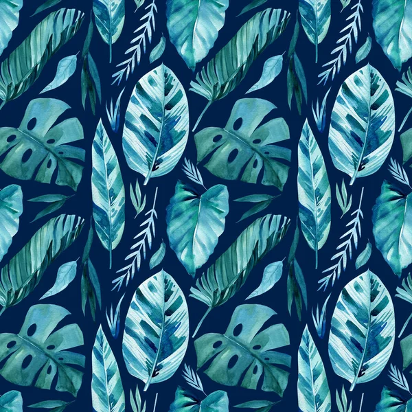 Aquarelle motif sans couture des feuilles. Plantes tropicales peintes à la main. Illustration florale pour le design, fond de tissu. — Photo