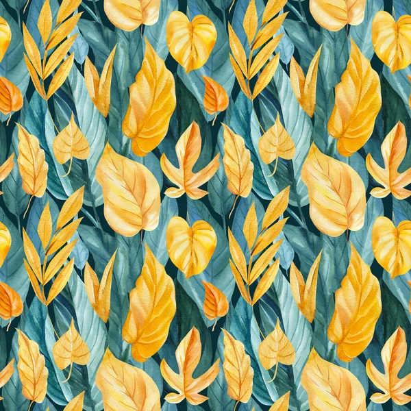 Aquarelle motif sans couture des feuilles. Plantes tropicales peintes à la main. Illustration florale pour le design, fond de tissu. — Photo