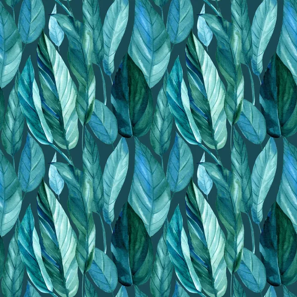 Watercolor seamless pattern of leaves. Hand painted tropical plants. Floral illustration for design, fabric background.