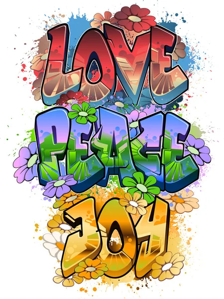 Amor Paz Alegría Arte Graffiti — Vector de stock