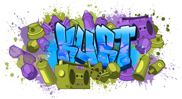 Graffiti Estilo Diseño Nombres Kur — Vector de stock