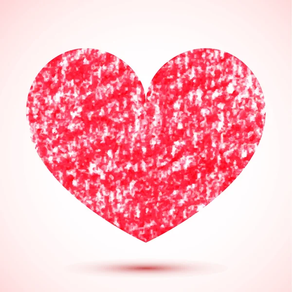 Handritade crayon randig rött hjärta — Stock vektor